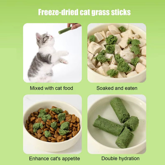 Cat Grass Sticks Hairball Removal Treats Natural Freeze Dried Chicken Cat Grass Sticks for Teething Oral Care and Teeth Cleaning
