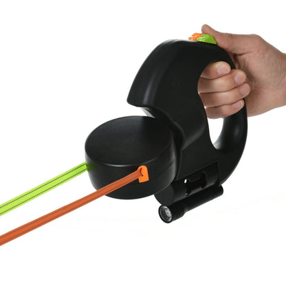 3In1 Double Head Dog Leash Flashlight Poop Bag Dispenser Dual Reflective Pet Cat Leash Automatic Extendable Puppy Traction Rope