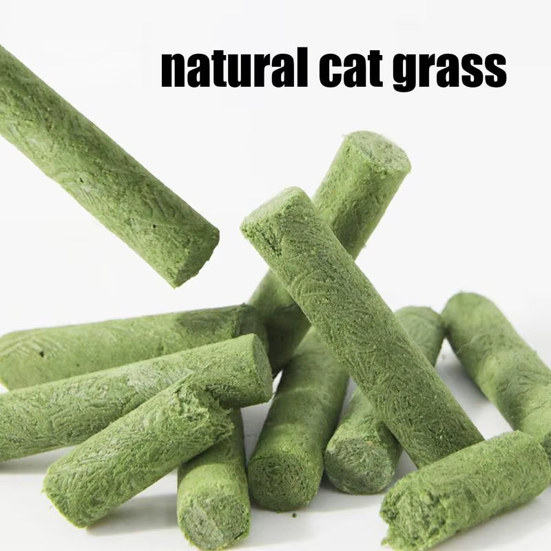 Cat Grass Sticks Hairball Removal Treats Natural Freeze Dried Chicken Cat Grass Sticks for Teething Oral Care and Teeth Cleaning