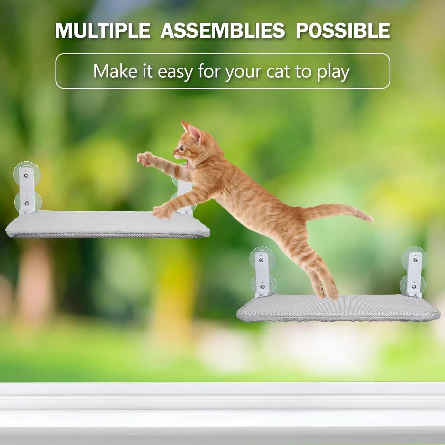 Cat Hammock with 2-In-1 Reversible Cover Suction Cup Foldable Hammock Suspended Cat Nest Bed Balcony Window Glass Cat Hammock