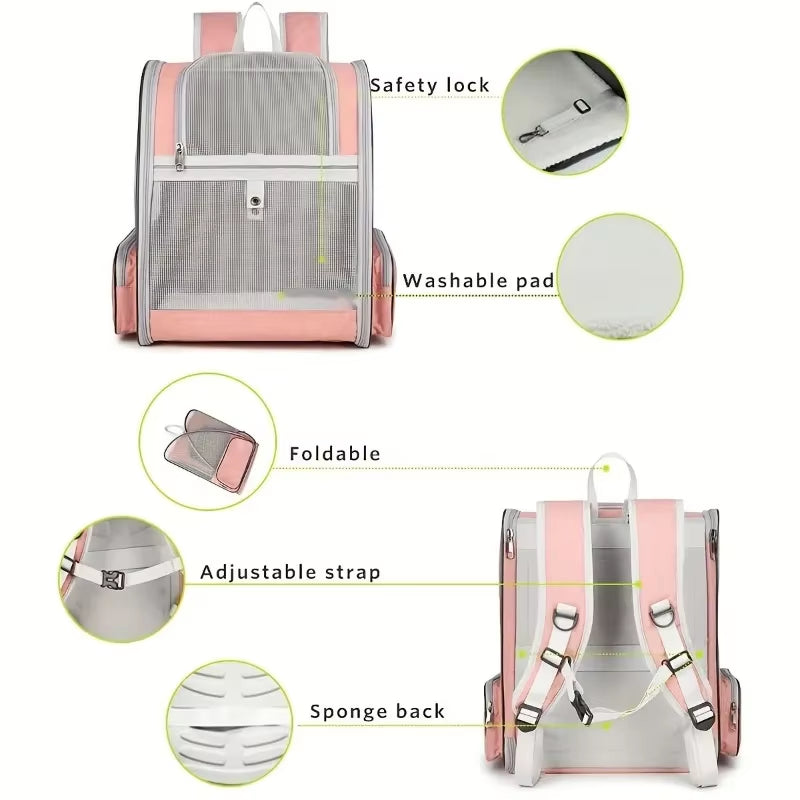 Pet Cat Carrier Backpack Breathable Portable Travel Backpack for Cat and Dog with anti Breakaway Belt Three-Door Design