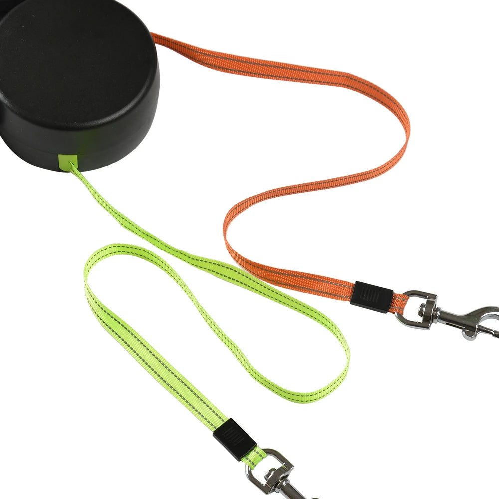 3In1 Double Head Dog Leash Flashlight Poop Bag Dispenser Dual Reflective Pet Cat Leash Automatic Extendable Puppy Traction Rope